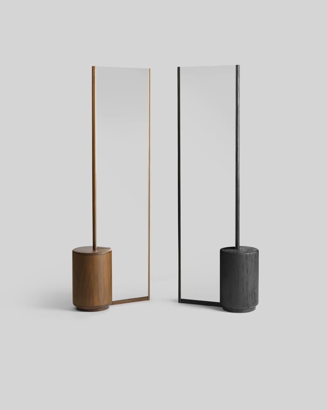 CADRE minimalist full-length floor mirror with cylindrical wooden base